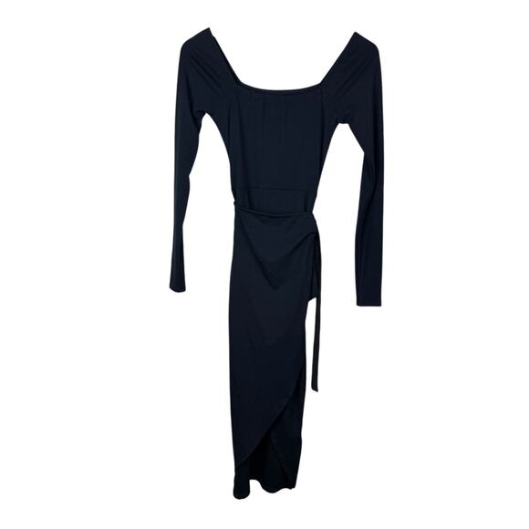 Lulu’s NWT Truly Timeless Black Long Sleeve Fitted Stretch Midi Wrap Dress - Picture 9 of 13